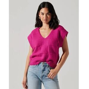 ASTR Checkered Sweater Vest Fuzzy Fuchsia Pink Womens size Small NWT
